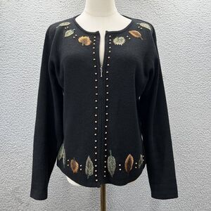 Vintage Embroidered Cardigan M Black floral dark‎ Cottagecore sequin embellished